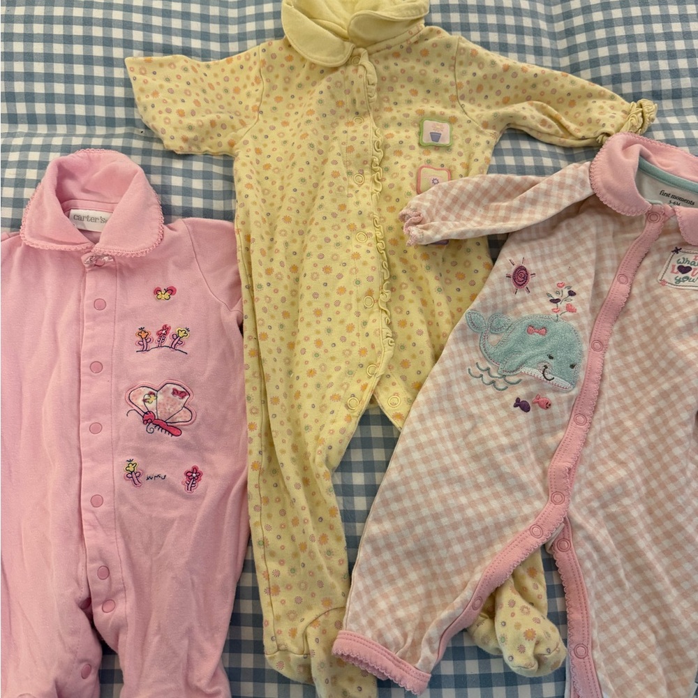 Vintage Baby Girls' Footed Sleepers - Pink & Yellow Set